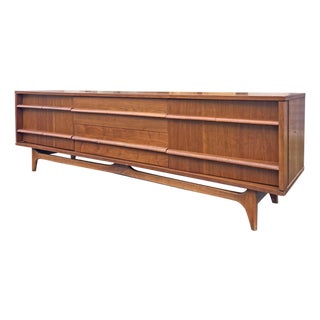 Mid Century Modern Vintage Low Credenza Cabinet Concave Style For Sale