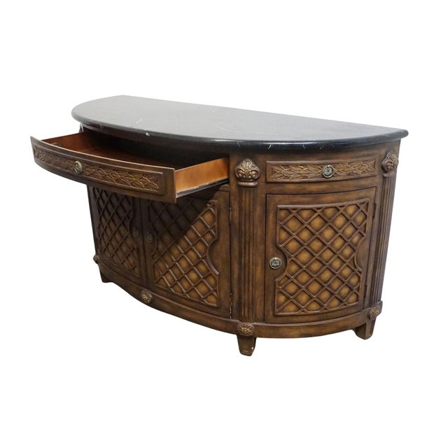 Wood Collezione Europa Mahogany Traditional Neoclassical Revival 66" Demilune Buffet W. Granite Top For Sale - Image 7 of 13