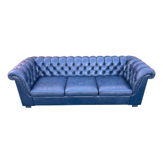 Chesterfield 3-Seater Sofa in Blue Leather For Sale