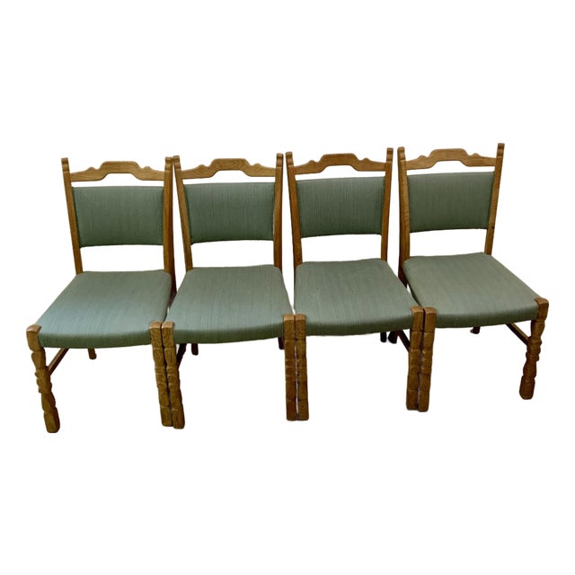 Brualist Nordic Danish Oak Dining Chairs in the Style of Henning Kjærnulf, 1960s For Sale