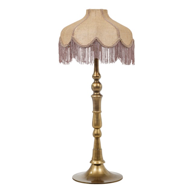 Buchanan Jute Fringed Scalloped Table Lamp, Natural/Light Pink For Sale