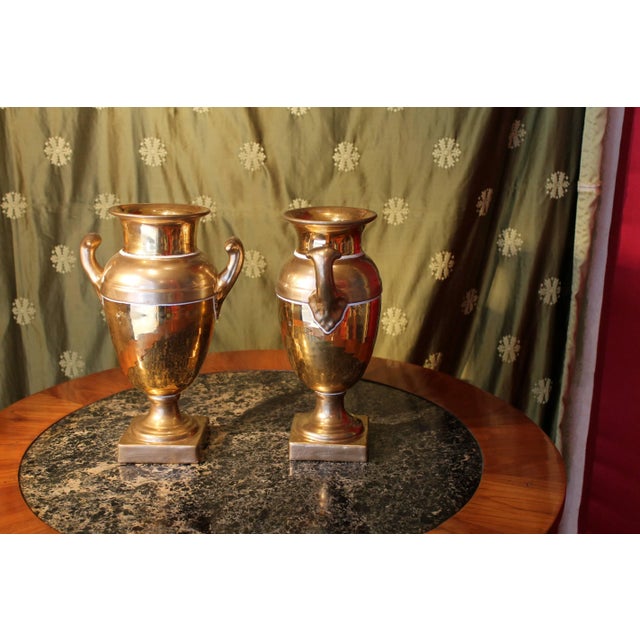 French Empire Period Matte and Burnished Gilt Porcelain Vases, Set of 2 For Sale - Image 4 of 10