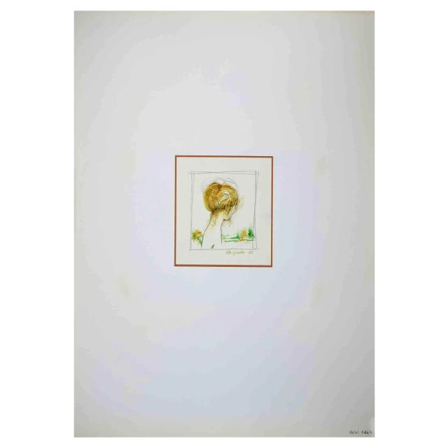 Leo Guida, Portrait from Behind, Original Ink & Watercolor, 1972 For Sale