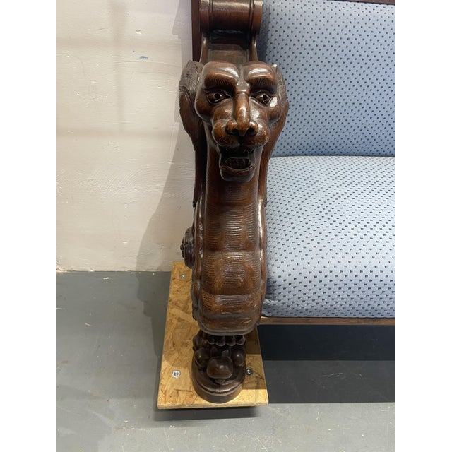 Antique German Oak Bench with Carved Griffins, 1890s For Sale - Image 6 of 12