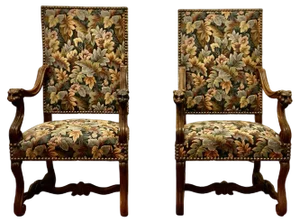 French Arts and Crafts Gothic Walnut Library Chairs, 1880, Set of 2