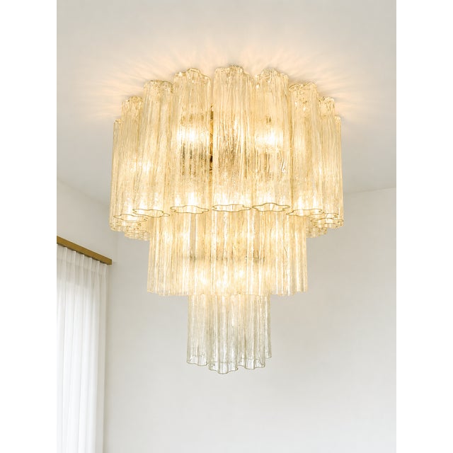 Mid-Century Modern Scenographic Italian Hand-Made Flush Mount With Old-Crystal “Tronchi” Murano Glass For Sale - Image 3 of 7