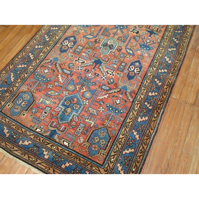 1930s Persian Runner in salmon, rust and soft blues