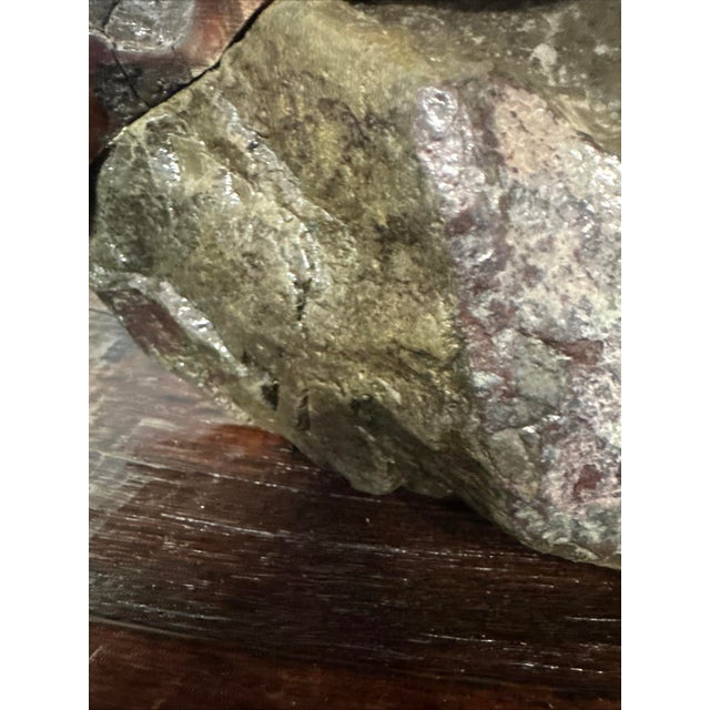 1980s Large Mid-Century Studio Craft Burl Root & Unakite Stone Lamp With Organic Fiber Shade — 16” For Sale - Image 5 of 17
