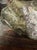 1980s Large Mid-Century Studio Craft Burl Root & Unakite Stone Lamp With Organic Fiber Shade — 16” For Sale - Image 5 of 17
