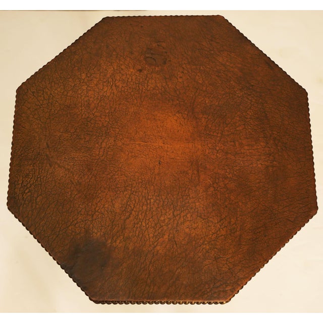 French Art Deco Bistro Occasional Table With Octagonal Top of Leather and Wood For Sale - Image 11 of 12