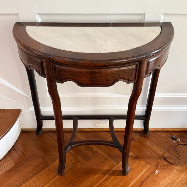 Early 20th Century Vintage Marble Insert Demilune Table For Sale - Image 5 of 6