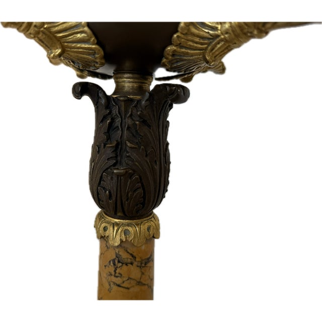 Pair Antique French Empire Patinated Bronze and Gold Bronze With Sienna Marble Candelabra, Circa 1840 For Sale In Dallas - Image 6 of 10