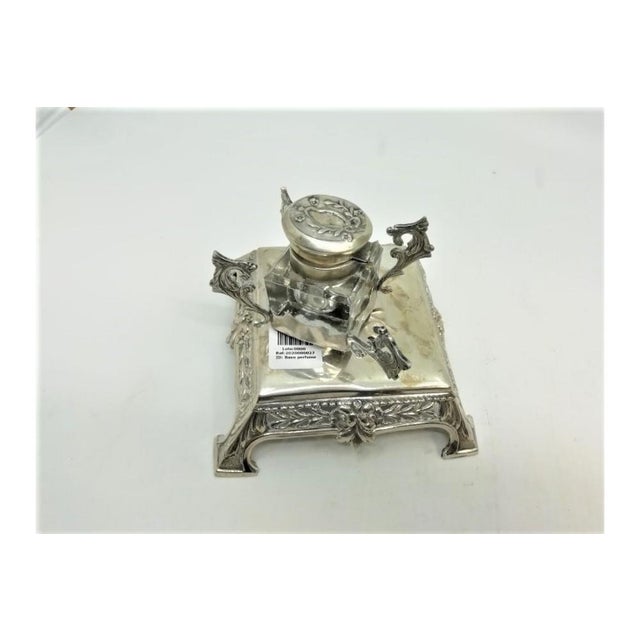 Openwork Silver Inkwell with Pen Holder For Sale - Image 6 of 8