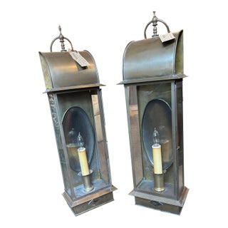 Late 19th Century Large Brass Wall Mount Lanterns - a Pair For Sale