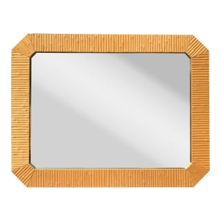 1980s Karl Springer Style Modern Faux Bamboo and Brass Hanging Wall Mirror For Sale