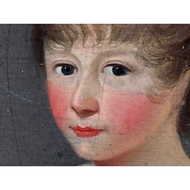 Historical Oil Painting Portrait of Louisa Cooke and “Mr. Quiz”: Home Before Trafalgar British Provincial School, in the Manner of George Romney For Sale - Image 12 of 18