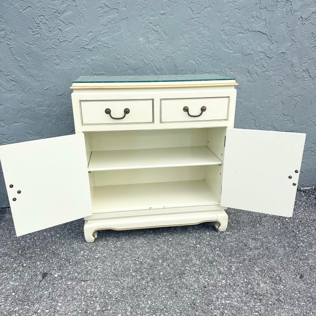 Vintage Chinese Cream and Gold Glass Top Sideboard/Cabinet For Sale - Image 9 of 9