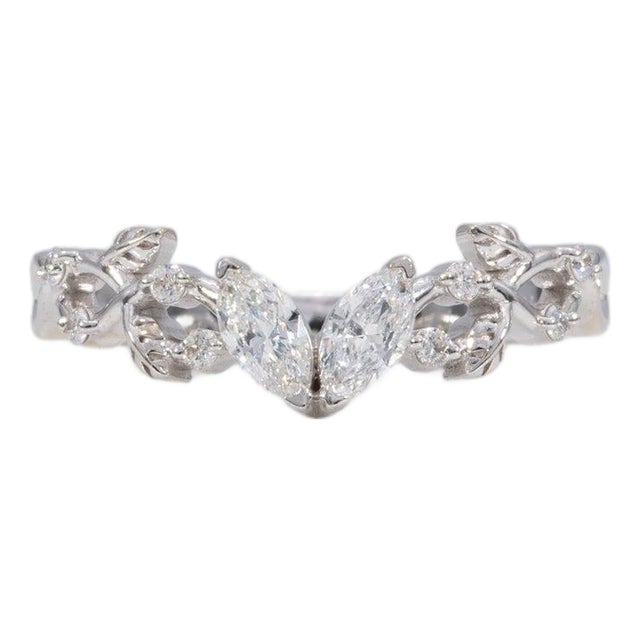 Diamond Band With Earth-Mined Diamonds in Solid 14k Gold, Marquise Cut For Sale