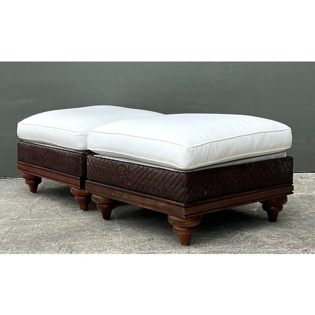 Vintage Woven Rattan Ottomans - A Pair For Sale - Image 11 of 12