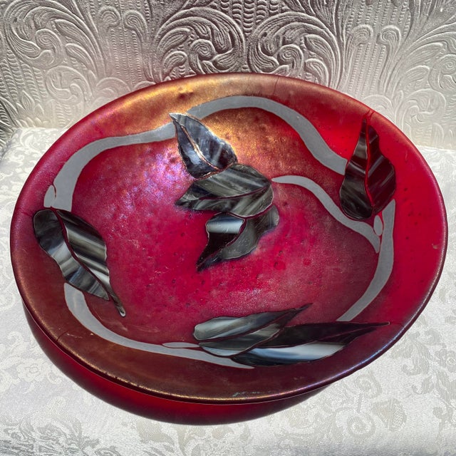 Rare Vintage Art Glass with Glass Leaves Inlays Signed by Colorado’s stained glass artist Bob Lane. One of a kind!