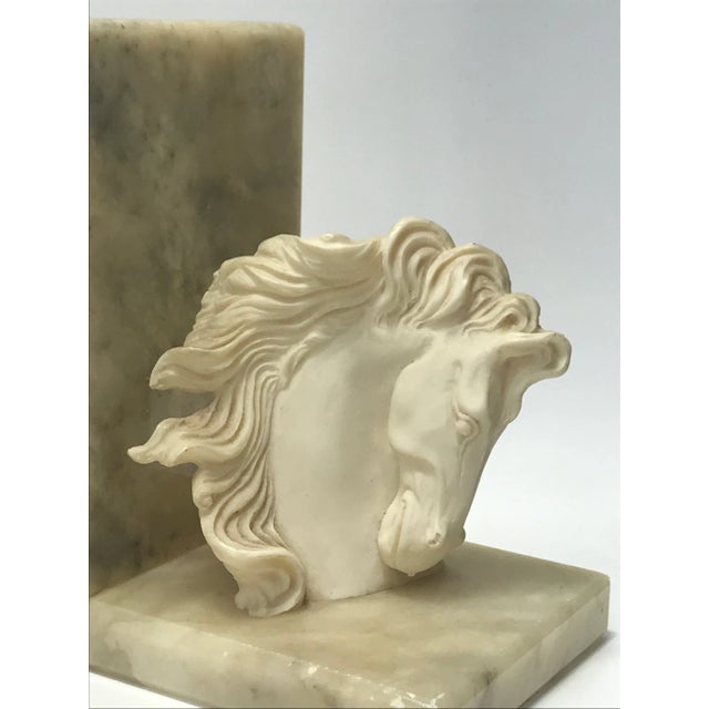Postmodern Vintage Equestrian Hand-Carved Alabaster Bookends- a Pair For Sale - Image 3 of 8
