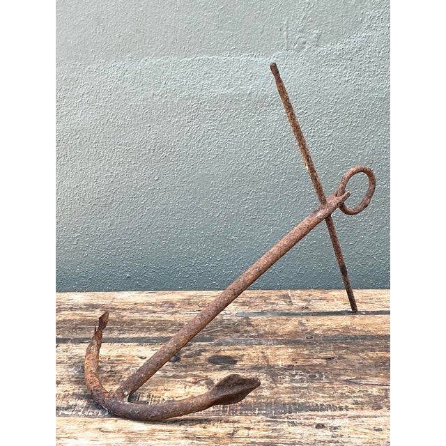 Vintage Weathered Iron Nautical Anchor For Sale - Image 11 of 12