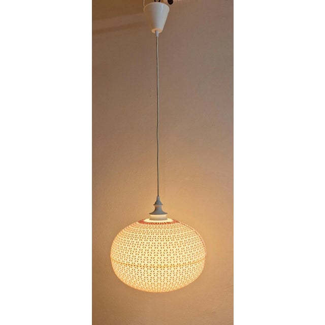 Textile Vintage Pendant Lamp with Plastic Ball in Pink Fabric, 1970s For Sale - Image 7 of 7