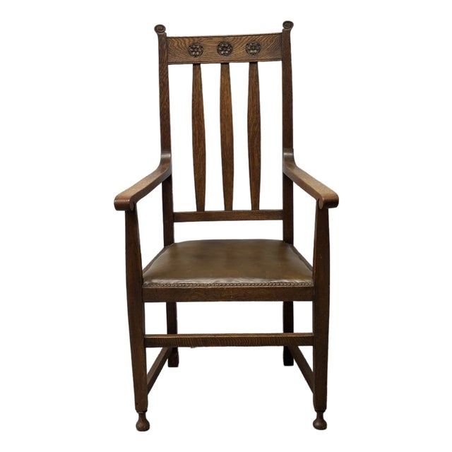 Antique English Arts and Crafts Carver Arm Chair For Sale
