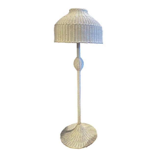 Vintage 1970s Wicker Floor Lamp Sculptural For Sale