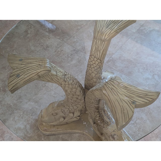 Contemporary Vintage Hollywood Regency Carved Wood Koi Table For Sale - Image 3 of 4