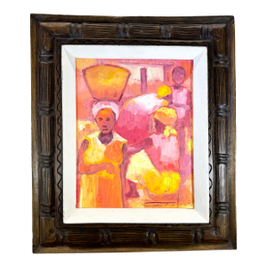 Vintage Dieudonné Cedor Signed Haitian Oil Painting, Figural Market Scene