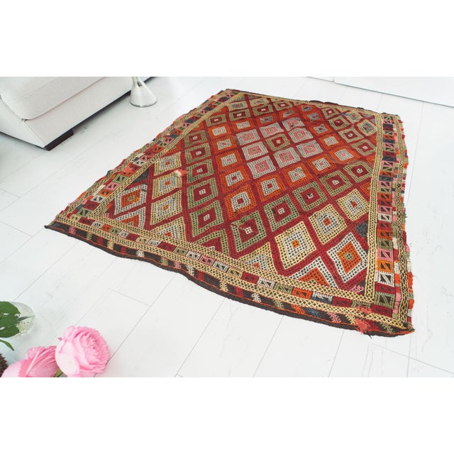 Textile Mid 20th Century Smalll Handwoven Area Kilim Rug For Sale - Image 7 of 11