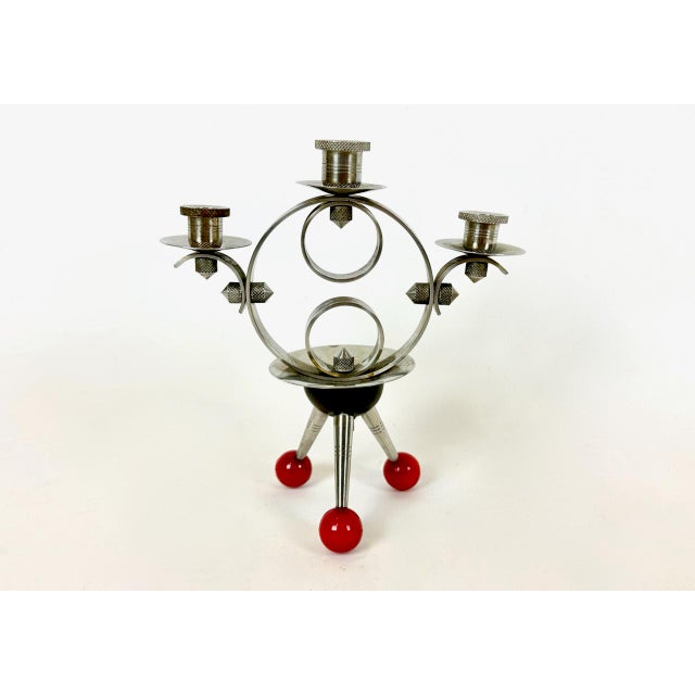 Space Age Tripod Nickel-Plated Brass Candleholder, 1960s, in Very Good conditions. Designed 1960 to 1969