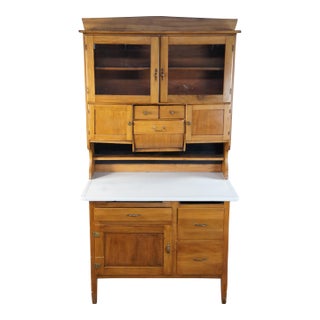 Antique Oak Enameled Hoosier Farmhouse Kitchen Bakers Cabinet Cupboard Hutch For Sale