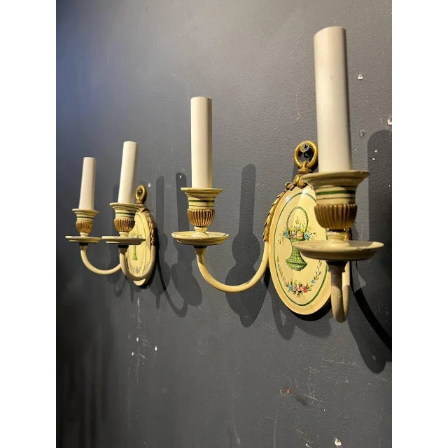 1900 - 1909 1920s Caldwell Hand Painted Sconces - a Pair For Sale - Image 5 of 7