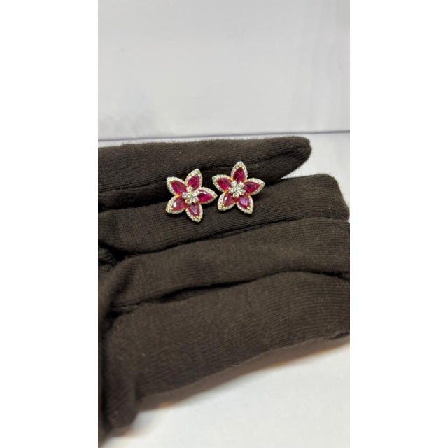 Natural Ruby 4cts & Diamond 0.69cts Earring in 14k Gold For Sale - Image 4 of 8