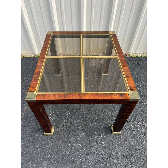 1970s Faux Tortoiseshell Smoked Glass and Brass Side Tables- A Pair For Sale - Image 10 of 12