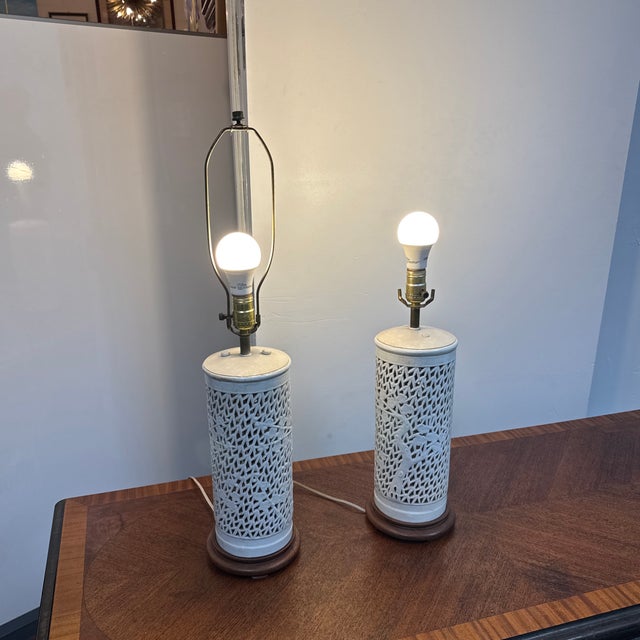 Chinoiserie Style Pierced Ceramic Table Lamps, Pair For Sale - Image 12 of 12