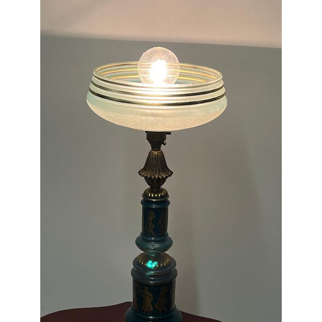 Antique French Brass and Porcelain Glass Shade Table Lamp from Unbekannt, 1920s For Sale - Image 9 of 11
