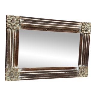 Vintage Rustic Carved Wood Wall Mirror With Flowers For Sale
