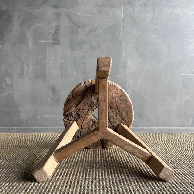 Late 20th Century Vintage Elm Wood Wheel Side Table #4a9 For Sale - Image 5 of 8