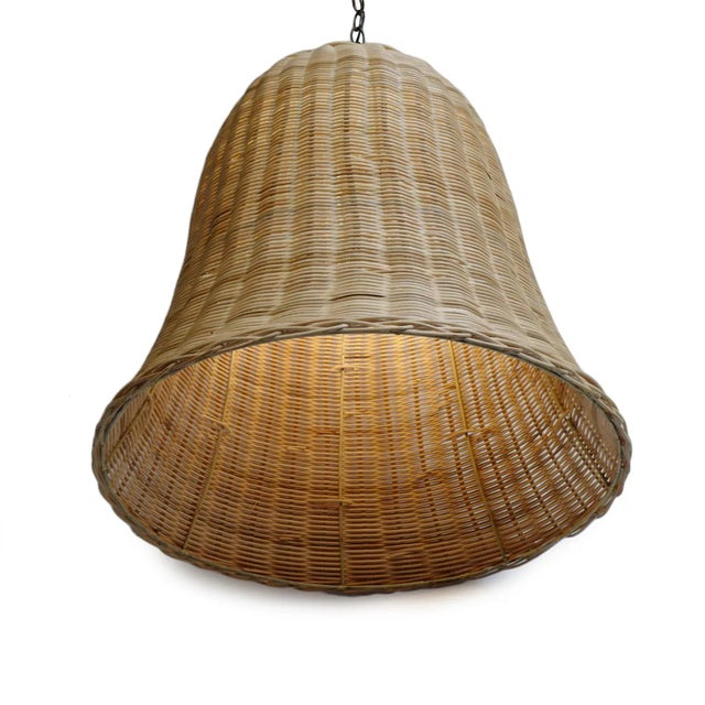 Contemporary Raw Wicker Bell Pendant Light Medium For Sale - Image 3 of 7