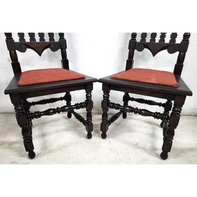 Antique Hall Chairs Walnut Dining Accent Pair For Sale In Miami - Image 6 of 12