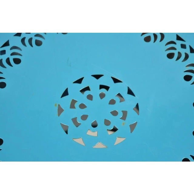 Modern Turquoise Blue Perforated Metal Garden Stool For Sale - Image 4 of 10