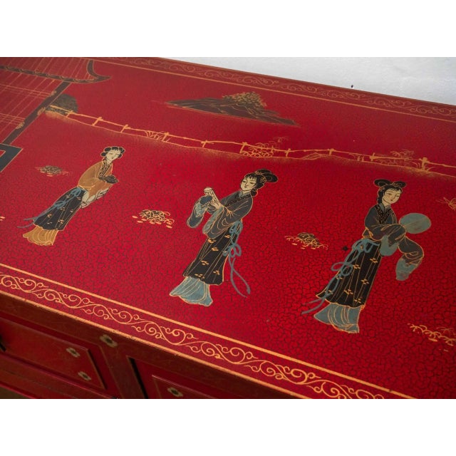 2000 - 2009 Chinese Painted Chest of Drawers in Brass For Sale - Image 5 of 12