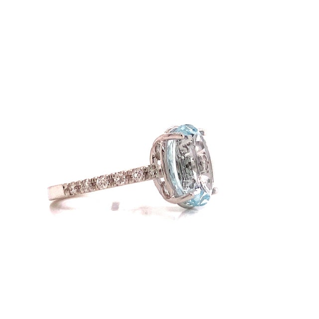 Natural Aquamarine Diamond Ring 14k White Gold 5.09 TCW Certified For Sale - Image 11 of 14