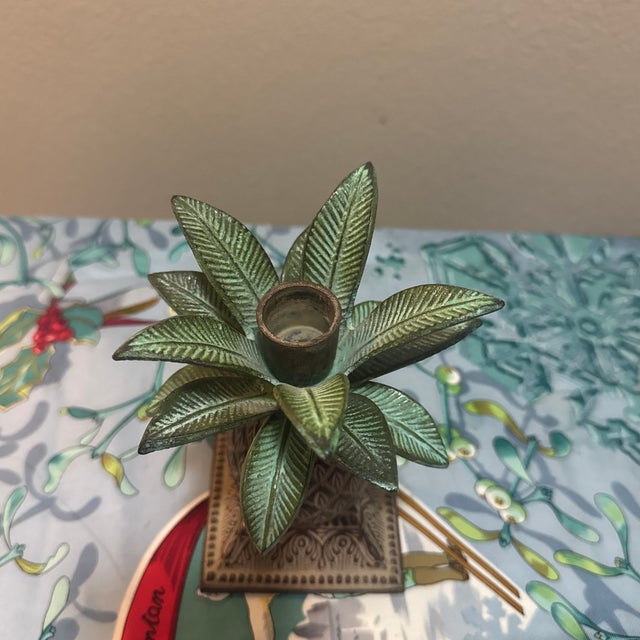 Vintage Tropical Brass Pineapple Candle Holder With Verdigris Patina For Sale - Image 4 of 5