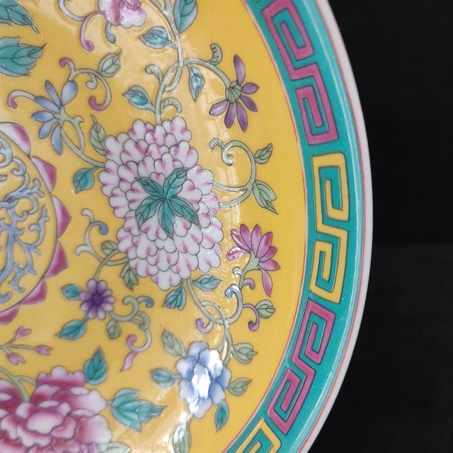 Chinese Ceramic Plate,Qianlong Marked Famille Yellow Ground Rose Porcelain Plate Hand Painted Flowers Pattern For Sale In Seattle - Image 6 of 11