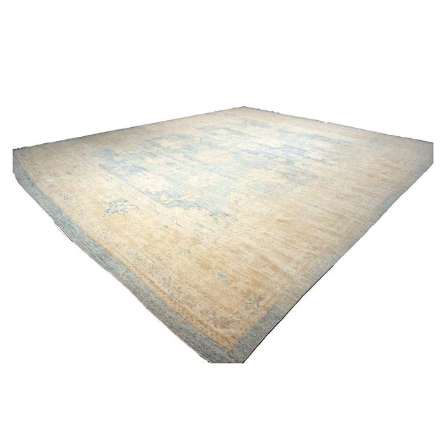 21st Century Turkish Oushak 13x15 Ivory & Slate Blue Handmade Area Rug #1140506 For Sale - Image 4 of 10