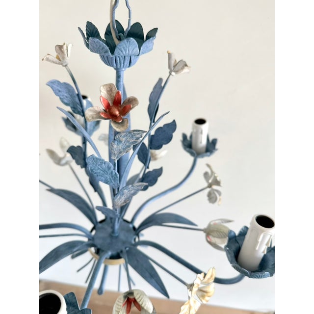 Vintage Floral Painted Steel Five-Light Chandelier from Lamparas Schuller, Spain, 1990s For Sale - Image 15 of 18